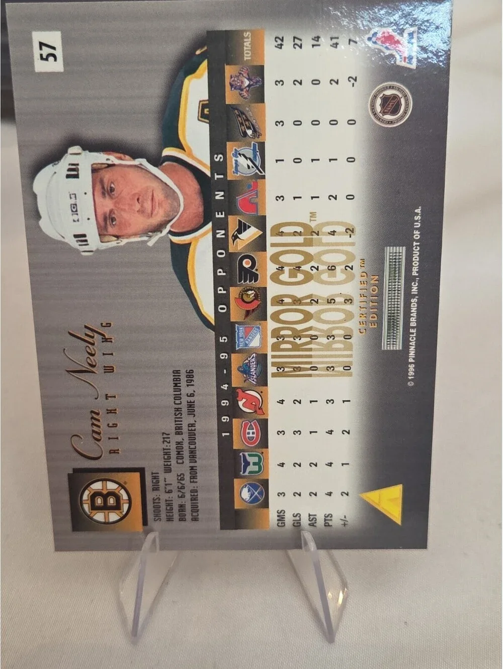 1995-96 Select Certified Edition Cam Neely #57 Mirror Gold w/Coating